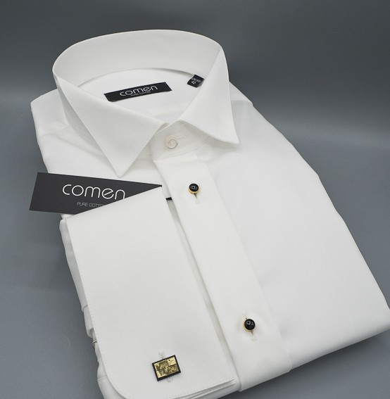 Koszula smokingowa ecru z jubilerskimi guzikami Premium