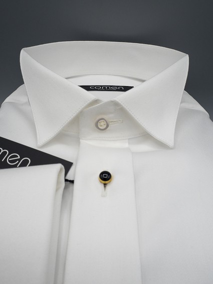 Koszula smokingowa ecru z jubilerskimi guzikami Premium